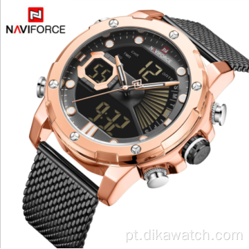 NAVIFORCE 9172S Pulseira de aço da moda com tela dupla Relógio masculino à prova d&#39;água para estudantes Relógio eletrônico para estudantes